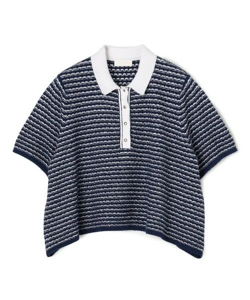 TOMORROWLAND / トゥモローランド ニット・セーター | ファインファンシーボーダー ワイドショートポロ（68 ネイビー系）