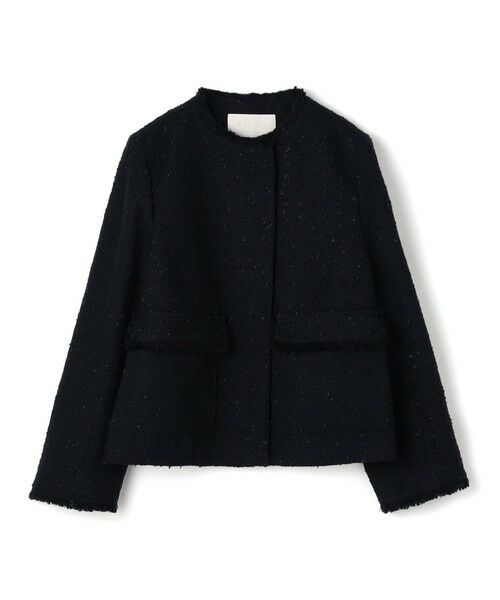 TOMORROWLAND / トゥモローランド ノーカラージャケット | コットンスラブツイード セミダブルクルーネックジャケット（69 ネイビー）