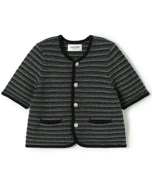 TOMORROWLAND / トゥモローランド ノーカラージャケット | ジャカードボーダー ハーフスリーブジャケット（68 ネイビー系）