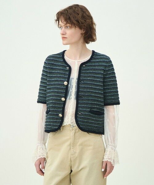 TOMORROWLAND / トゥモローランド ノーカラージャケット | ジャカードボーダー ハーフスリーブジャケット | 詳細2