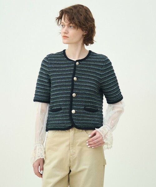 TOMORROWLAND / トゥモローランド ノーカラージャケット | ジャカードボーダー ハーフスリーブジャケット | 詳細3