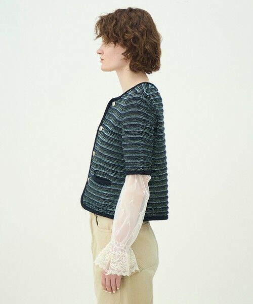 TOMORROWLAND / トゥモローランド ノーカラージャケット | ジャカードボーダー ハーフスリーブジャケット | 詳細4