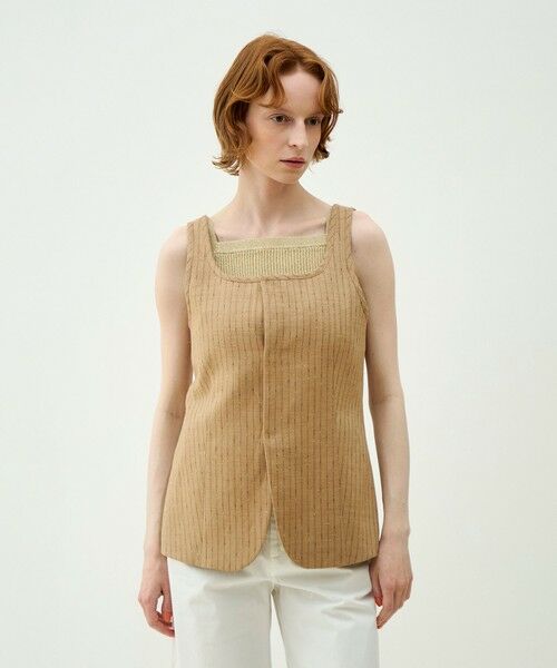 TOMORROWLAND / トゥモローランド ベスト | シルクネップリネン スクエアネックジレ | 詳細3