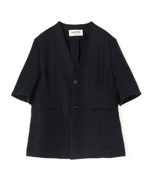 TOMORROWLAND / トゥモローランド ノーカラージャケット | 【WEB先行予約】リネンレーヨンツイル ハーフスリーブジャケット（69 ネイビー）