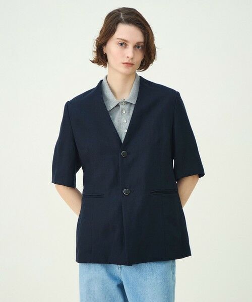 TOMORROWLAND / トゥモローランド ノーカラージャケット | 【WEB先行予約】リネンレーヨンツイル ハーフスリーブジャケット | 詳細3