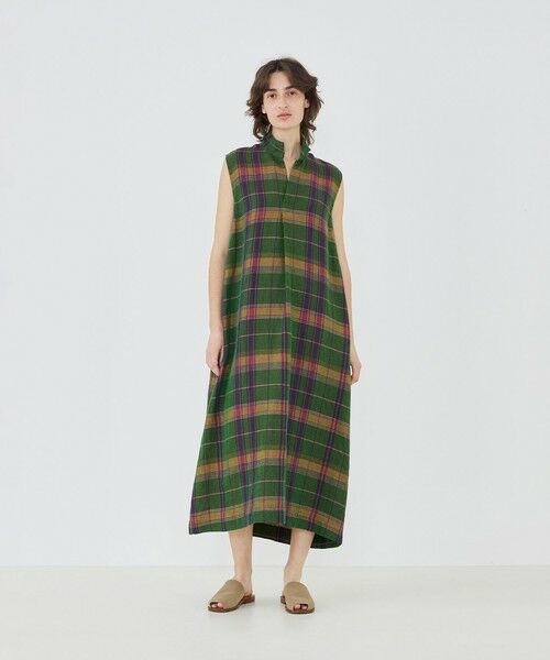 TOMORROWLAND / トゥモローランド ロング・マキシ丈ワンピース | リネンコットンマドラスチェック スキッパ—カラーワンピース | 詳細1