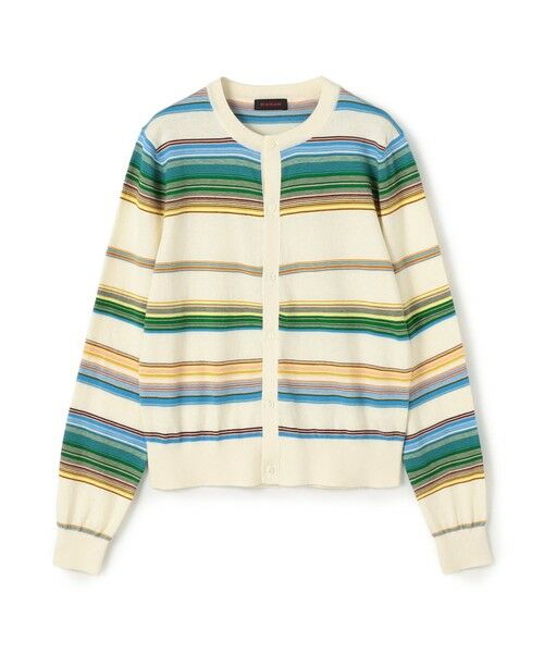 TOMORROWLAND / トゥモローランド カーディガン・ボレロ | コットンカシミヤマルチボーダー クルーネックカーディガン（12 ホワイト系）