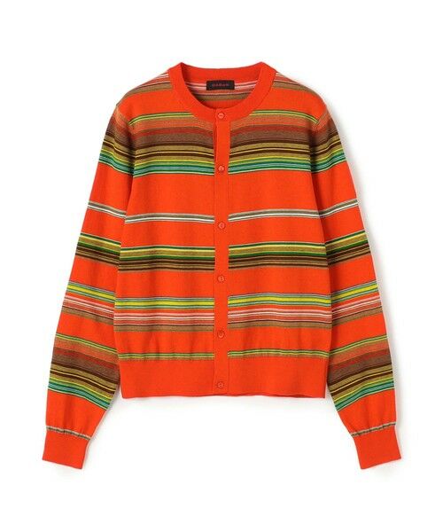 TOMORROWLAND / トゥモローランド カーディガン・ボレロ | コットンカシミヤマルチボーダー クルーネックカーディガン（36 レッド系）