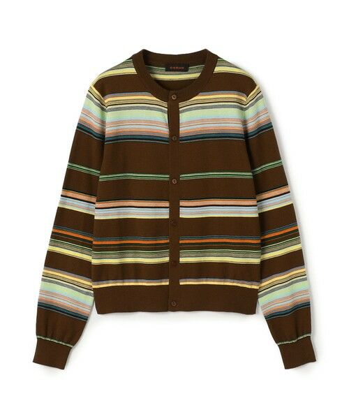 TOMORROWLAND / トゥモローランド カーディガン・ボレロ | コットンカシミヤマルチボーダー クルーネックカーディガン（48 ブラウン系）