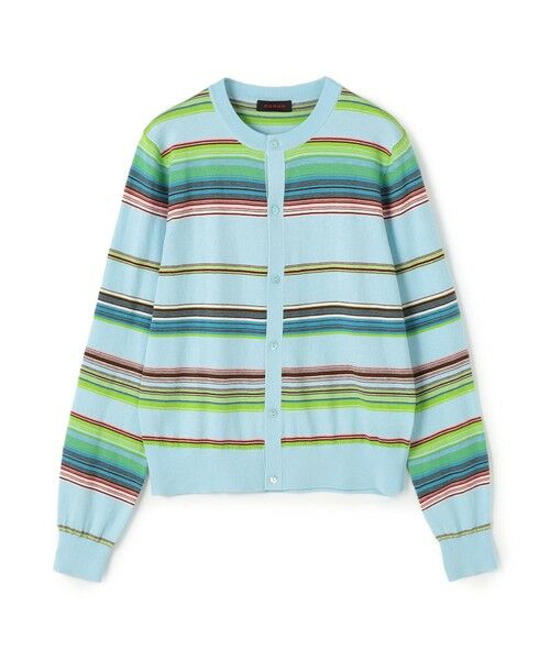 TOMORROWLAND / トゥモローランド カーディガン・ボレロ | コットンカシミヤマルチボーダー クルーネックカーディガン（62 ライトブルー系）