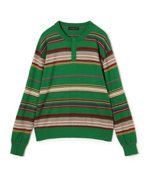 TOMORROWLAND / トゥモローランド ニット・セーター | コットンカシミヤ マルチボーダーヘンリーネックプルオーバー（56 カーキ系）