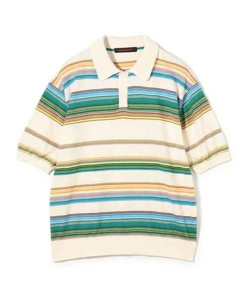 TOMORROWLAND / トゥモローランド ニット・セーター | コットンカシミヤ マルチボーダー ポロプルオーバー（12 ホワイト系）