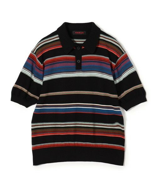 TOMORROWLAND / トゥモローランド ニット・セーター | コットンカシミヤ マルチボーダー ポロプルオーバー（18 ブラック系）