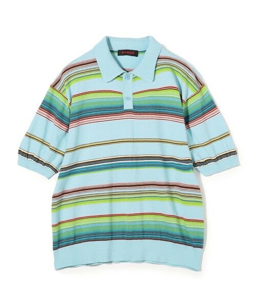 TOMORROWLAND / トゥモローランド ニット・セーター | コットンカシミヤ マルチボーダー ポロプルオーバー（62 ライトブルー系）