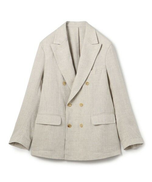 TOMORROWLAND / トゥモローランド テーラードジャケット | リネンアムンゼンストライプ ダブルブレステッド6Bジャケット（42 ライトベージュ系）