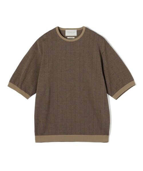 TOMORROWLAND / トゥモローランド ニット・セーター | TOMORROWLAND tricot ヘリンボーン柄 コットンハーフスリーブ ニット(44 ブラウン系)