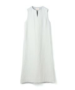 TOMORROWLAND / トゥモローランド ミニ丈・ひざ丈ワンピース | リネンファブリックコンビ キーネックワンピース