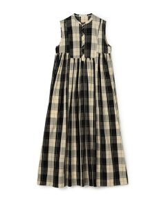TOMORROWLAND / トゥモローランド ロング・マキシ丈ワンピース | コットンシルクタイプライターチェック スタンドネックギャザーワンピース