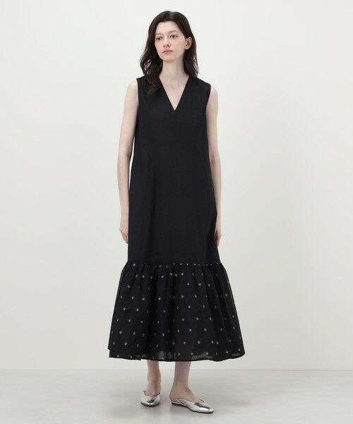 TOMORROWLAND / トゥモローランド ロング・マキシ丈ワンピース | 【別注】ne Quittez pas BLACK ORGANZA COMB ノースリーブ ロングワンピース | 詳細1