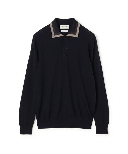 TOMORROWLAND / トゥモローランド ニット・セーター | TOMORROWLAND tricot スーパーファインメリノウール ラインニットポロシャツ S-WOOL（68 ネイビー系）