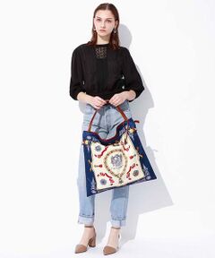 TOPKAPI / トプカピ トートバッグ | 【WEB限定】マイルドサテンスカーフパネル柄 A4トートバッグ