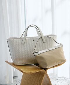 TOPKAPI / トプカピ かごバック | 【Breath TOPKAPI】ワイド トート レザーハンドル カゴバッグ / ポーチ付き