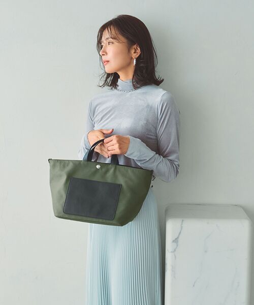 TOPKAPI / トプカピ トートバッグ | 【Breath TOPKAPI sis】【WEB限定】ナイロン レザーポケット ミニ トートバッグ ショルダー付き 軽量 / CALM カーム  | 詳細24