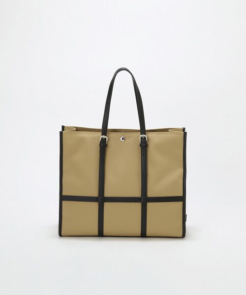 TOPKAPI / トプカピ トートバッグ | 【Breath TOPKAPI】FRAME フレーム レザーベルト スクエア トートバッグ　A4 / 軽量（ベージュ）