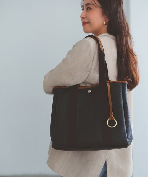 TOPKAPI / トプカピ トートバッグ | 【Breath TOPKAPI】SCOTCH GRAIN スコッチグレイン ロングハンドル ボックス トートバッグ チャーム付き　A4 / 2way　（ブラック系）