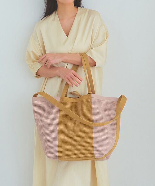 TOPKAPI / トプカピ トートバッグ | 【Breath TOPKAPI】ニットジャガード 2way ビッグ トートバッグ ポーチ付き（ベージュ）