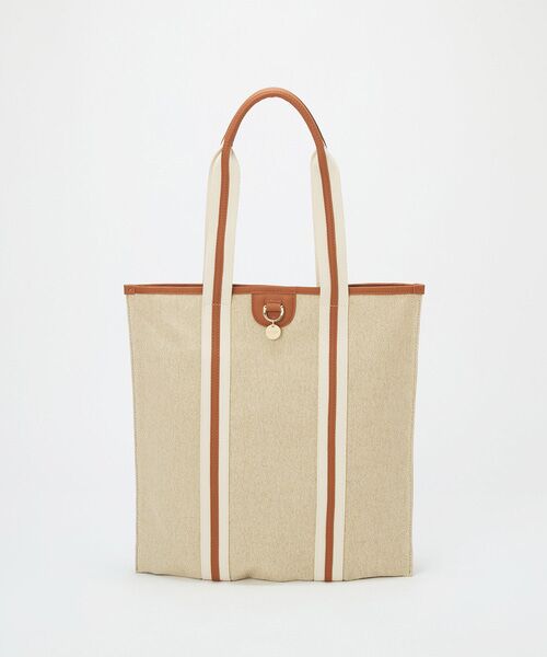 TOPKAPI / トプカピ トートバッグ | 【TREASURE TOPKAPI】レザーコンビ ストライプハンドル スリム トートバッグ　A4 / 軽量（キャメル）