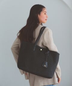 TOPKAPI / トプカピ トートバッグ | 【Breath TOPKAPI】レザーコンビ 雑材風 シンプル トートバッグ チャーム付き　A4 / 軽量
