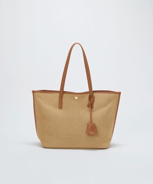 TOPKAPI / トプカピ トートバッグ | 【Breath TOPKAPI】レザーコンビ 雑材風 シンプル トートバッグ チャーム付き　A4 / 軽量（ベージュ）