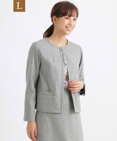 TRANS WORK (大きいサイズ) / トランスワーク (オオキイサイズ) テーラードジャケット | 【L】【セットアップ対応】【美シリーズ】【ウォッシャブル】ミックスツィードノーカラージャケット