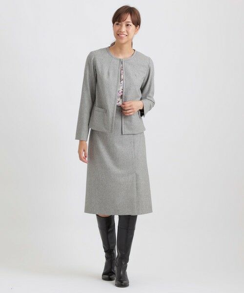 TRANS WORK (大きいサイズ) / トランスワーク (オオキイサイズ) テーラードジャケット | 【L】【セットアップ対応】【美シリーズ】【ウォッシャブル】ミックスツィードノーカラージャケット | 詳細1