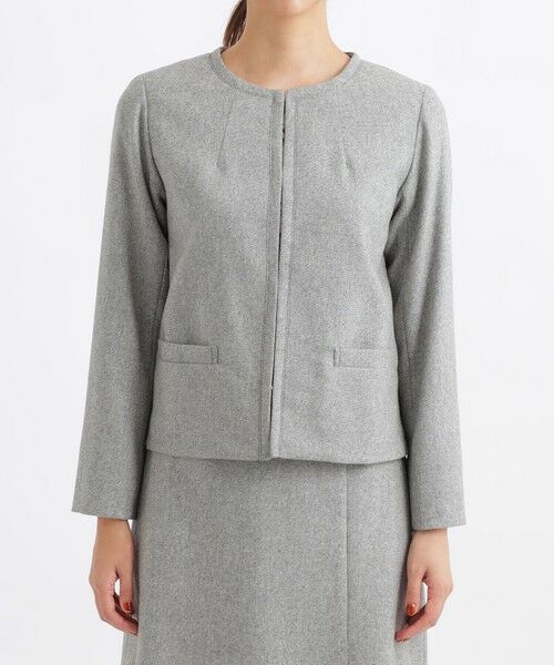 TRANS WORK (大きいサイズ) / トランスワーク (オオキイサイズ) テーラードジャケット | 【L】【セットアップ対応】【美シリーズ】【ウォッシャブル】ミックスツィードノーカラージャケット | 詳細3
