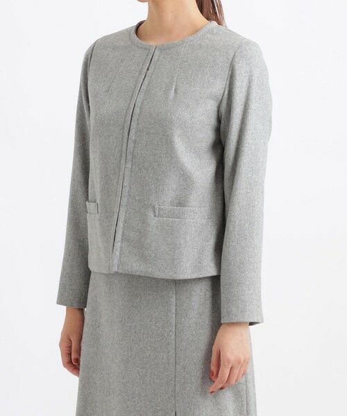 TRANS WORK (大きいサイズ) / トランスワーク (オオキイサイズ) テーラードジャケット | 【L】【セットアップ対応】【美シリーズ】【ウォッシャブル】ミックスツィードノーカラージャケット | 詳細4
