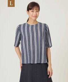 TRANS WORK (大きいサイズ) / トランスワーク (オオキイサイズ) その他トップス | 【L】【ウォッシャブル】バックサテンストライプブラウス