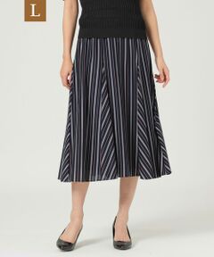 TRANS WORK (大きいサイズ) / トランスワーク (オオキイサイズ) ロング・マキシ丈スカート | 【L】【ウォッシャブル】【セットアップ対応】ハイゲージストライプ天竺スカート