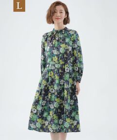TRANS WORK (大きいサイズ) / トランスワーク (オオキイサイズ) ロング・マキシ丈ワンピース | 【L】【ウォッシャブル】グリーンボタニカルプリントワンピース