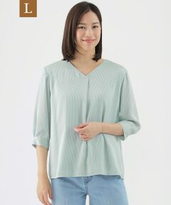 TRANS WORK (大きいサイズ) / トランスワーク (オオキイサイズ) その他トップス | 【L】【ウォッシャブル】シアーストライプコンビプルオーバーカットソー