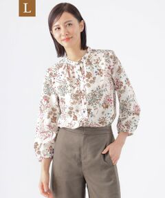 TRANS WORK (大きいサイズ) / トランスワーク (オオキイサイズ) その他トップス | 【L】【ウォッシャブル】ブルーボタニカルプリントブラウス