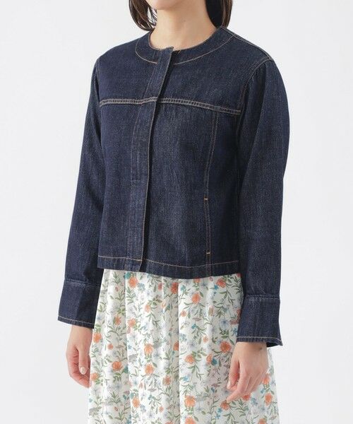 TRANS WORK (大きいサイズ) / トランスワーク (オオキイサイズ) テーラードジャケット | 【L】【ウォッシャブル】ブレンドデニムノーカラーブルゾン | 詳細3