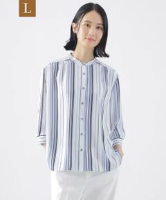 TRANS WORK (大きいサイズ) / トランスワーク (オオキイサイズ) その他トップス | 【L】【ウォッシャブル】マルチストライププリントシャツブラウス