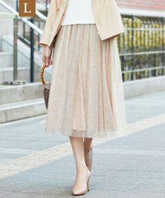 TRANS WORK (大きいサイズ) / トランスワーク (オオキイサイズ) ロング・マキシ丈スカート | 【L】【ウォッシャブル】チュールフラワープリントギャザーフレアースカート