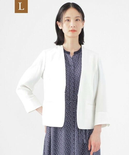 TRANS WORK (大きいサイズ)/トランスワーク (オオキイサイズ) 【L】【美シリーズ】【UV対策】【着用しわ軽減】【ウォッシャブル】エアリーコードレーンノーカラージャケット ホワイト 46 TRANS WORK (大きいサイズ)/トランスワーク (オオキイサイズ) 【L】【美シリーズ】【UV対策】【着用しわ軽減】【ウォッシャブル】エアリーコードレーンノーカラージャケット ホワイト 46