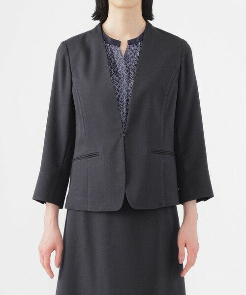 TRANS WORK (大きいサイズ) / トランスワーク (オオキイサイズ) テーラードジャケット | 【L】【美シリーズ】【UV対策】【着用しわ軽減】【ウォッシャブル】エアリーコードレーンノーカラージャケット | 詳細5