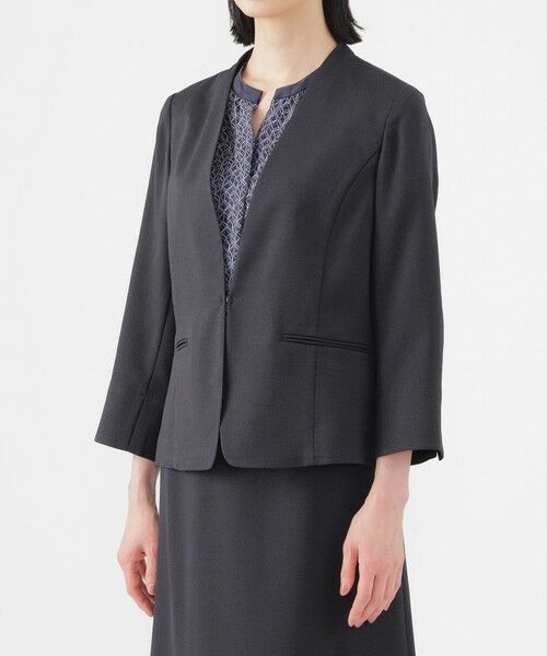 TRANS WORK (大きいサイズ) / トランスワーク (オオキイサイズ) テーラードジャケット | 【L】【美シリーズ】【UV対策】【着用しわ軽減】【ウォッシャブル】エアリーコードレーンノーカラージャケット | 詳細6