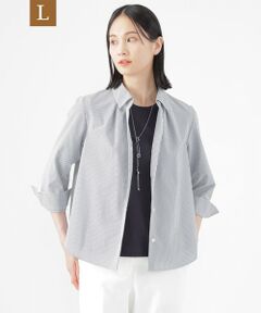 TRANS WORK (大きいサイズ) / トランスワーク (オオキイサイズ) その他トップス | 【L】【接触冷感】【UV対策】【ウォッシャブル】ファンクションタイプライターストライプシャツブラウス