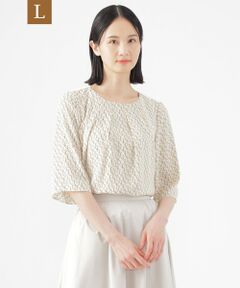 TRANS WORK (大きいサイズ) / トランスワーク (オオキイサイズ) その他トップス | 【L】【ウォッシャブル】ラインキューブプリントコンビブラウス